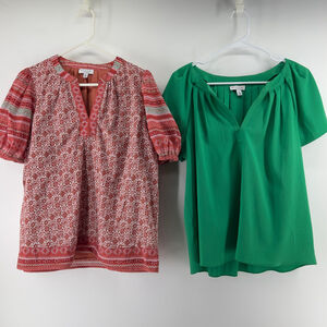 CURRENT AIR Boho Peasant Shirt TOPS LOT Emerald Green + Rust Orange WOMENS M